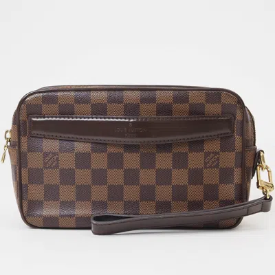 Pre-owned Louis Vuitton Damier Damier Canvas Ebene Damier Canvas Clutch Bag Pochette () In Damier Canvas, Ebene