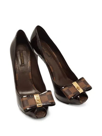 Pre-owned Louis Vuitton Damier Ebene Bow Platform Pumps In Brown