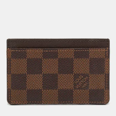 Pre-owned Louis Vuitton Damier Ebene Canvas Card Holder In Brown