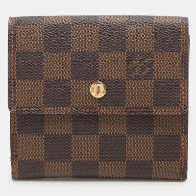 Pre-owned Louis Vuitton Damier Ebene Canvas Elise Compact Wallet In Brown