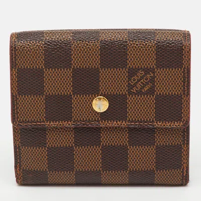 Pre-owned Louis Vuitton Damier Ebene Canvas Elise Wallet In Brown