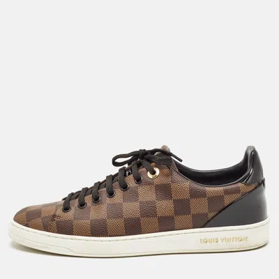 Pre-owned Louis Vuitton Damier Ebene Canvas Frontrow Sneakers Size 38.5 In Brown