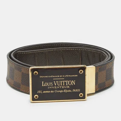 Pre-owned Louis Vuitton Damier Ebene Canvas Inventeur Reversible Belt 100 Cm In Brown
