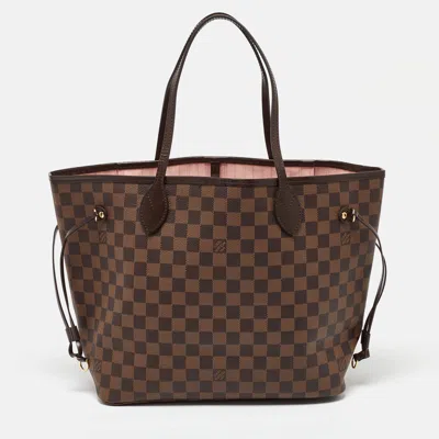 Pre-owned Louis Vuitton Damier Ebene Canvas Neverfull Mm Bag In Brown