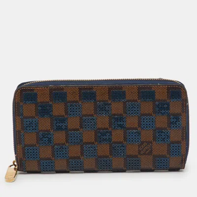 Pre-owned Louis Vuitton Damier Ebene Canvas Paillettes Zippy Wallet In Brown