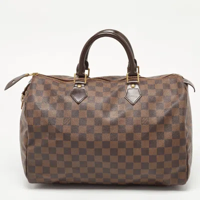 Pre-owned Louis Vuitton Damier Ebene Canvas Speedy 35 Bag In Brown
