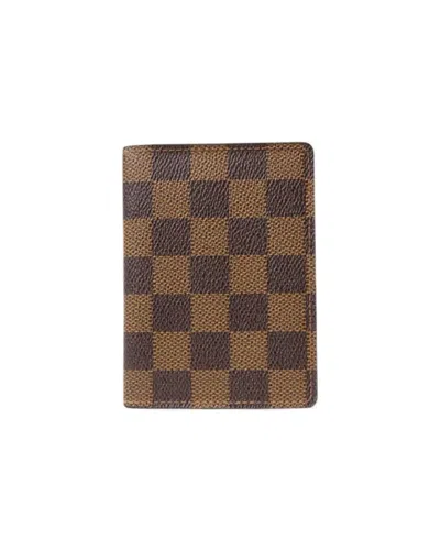 Pre-owned Louis Vuitton Damier Ebene Cardholder With Brown Leather Lining In Gray