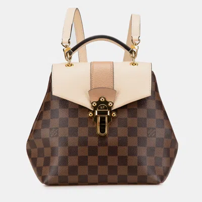 Pre-owned Louis Vuitton Damier Ebene Clapton Calf Leather Canvas Backpack In Brown