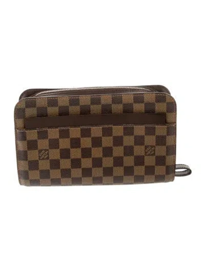 Pre-owned Louis Vuitton Damier Ebene Clutch In Brown