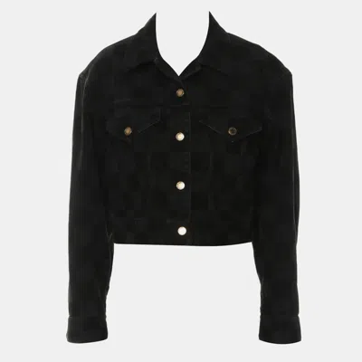 Pre-owned Louis Vuitton Damier Ebene Denim Crop Jacket M In Black
