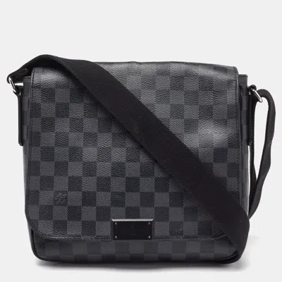 Pre-owned Louis Vuitton Damier Ebene Graphite Canvas District Pm Bag In Grey