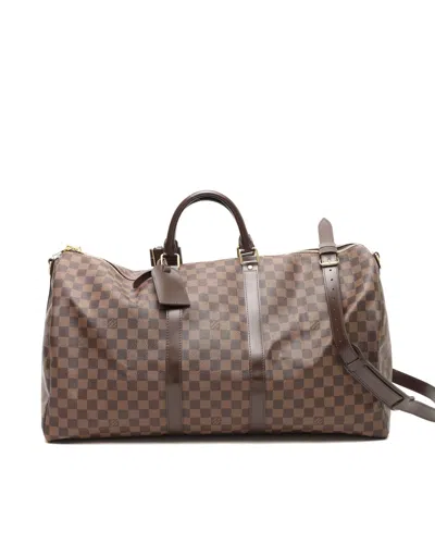 Pre-owned Louis Vuitton Damier Ebene Keepall Bandoulière 55 Weekend Bag In Brown