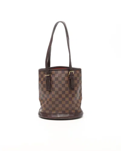 Pre-owned Louis Vuitton Damier Ebene Marais Bucket Bag In Brown