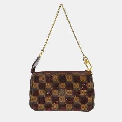 Pre-owned Louis Vuitton Damier Ebene Mini Pochette Accessoires Handbag In Brown