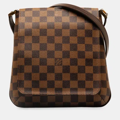 Pre-owned Louis Vuitton Damier Ebene Musette Salsa Long Strap Handbag In Brown