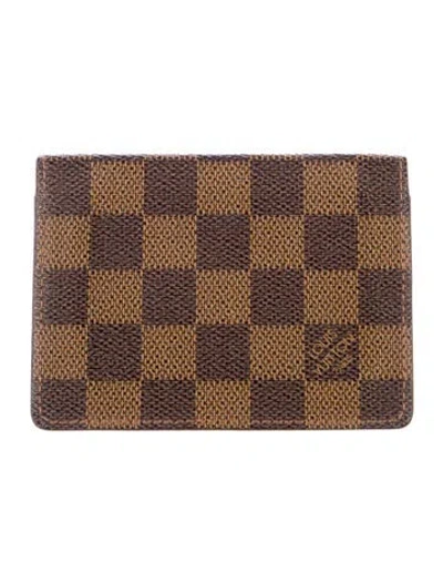 Pre-owned Louis Vuitton Damier Ebene Pattern Card Holder In Brown