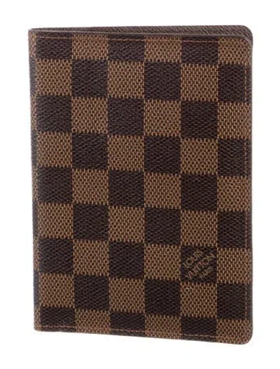 Pre-owned Louis Vuitton Damier Ebene Pattern Card Holder In Brown