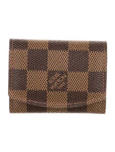 Pre-owned Louis Vuitton Damier Ebene Pattern Card Holder W/ Tags In Brown