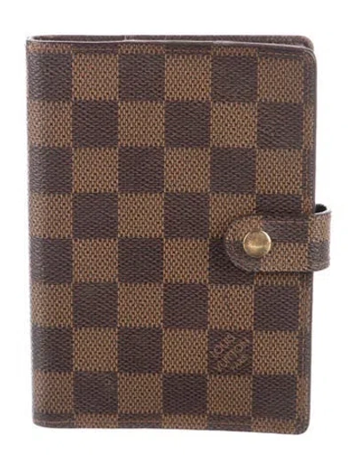 Pre-owned Louis Vuitton Damier Ebene Pattern Coated Canvas Agenda In Brown