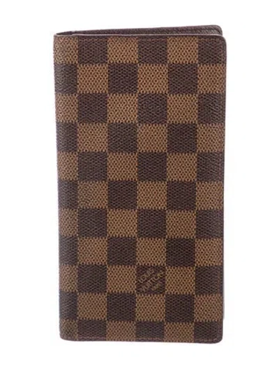 Pre-owned Louis Vuitton Damier Ebene Pattern Coated Canvas Brazza Wallet In Brown
