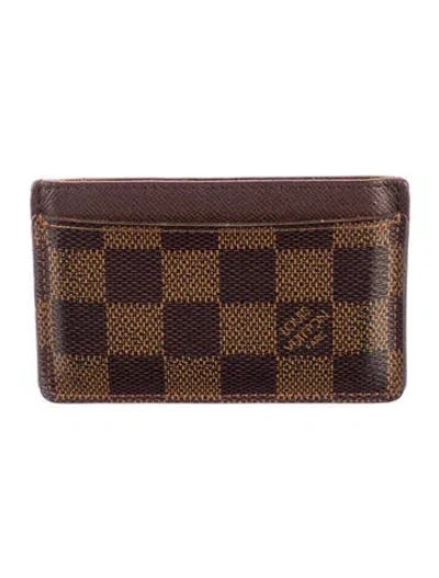 Pre-owned Louis Vuitton Damier Ebene Pattern Coated Canvas Card Case In Brown