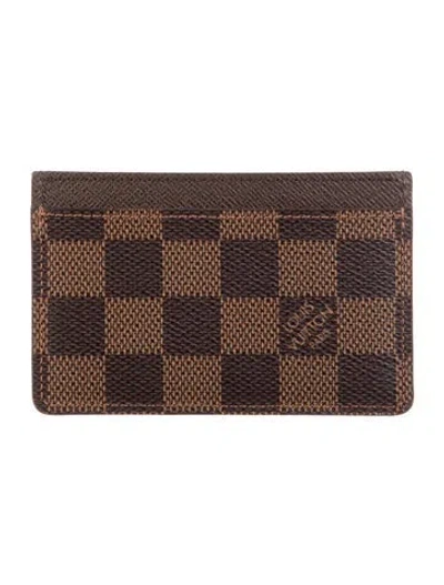 Pre-owned Louis Vuitton Damier Ebene Pattern Coated Canvas Card Case In Brown