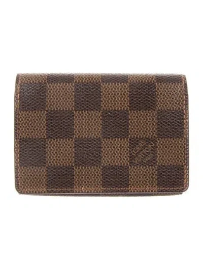 Pre-owned Louis Vuitton Damier Ebene Pattern Coated Canvas Card Case In Brown