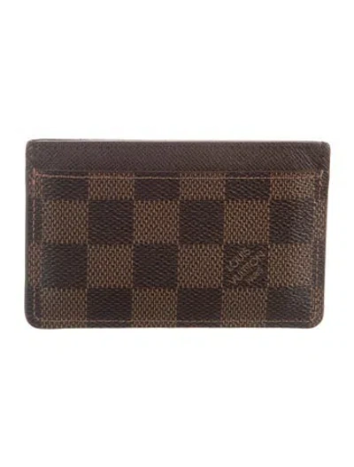 Pre-owned Louis Vuitton Damier Ebene Pattern Coated Canvas Card Case In Brown