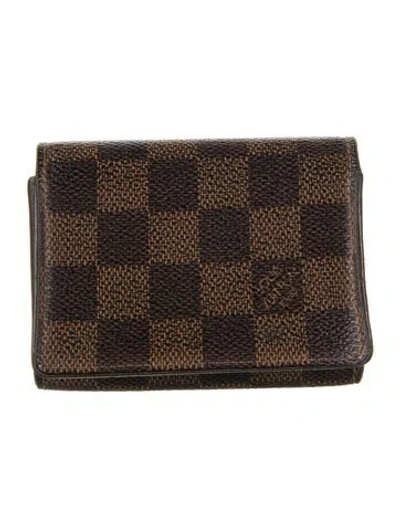 Pre-owned Louis Vuitton Damier Ebene Pattern Coated Canvas Card Case In Brown