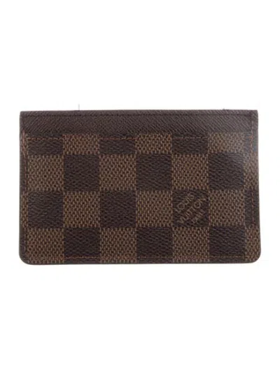 Pre-owned Louis Vuitton Damier Ebene Pattern Coated Canvas Card Case In Brown