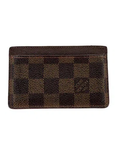 Pre-owned Louis Vuitton Damier Ebene Pattern Coated Canvas Card Holder In Brown