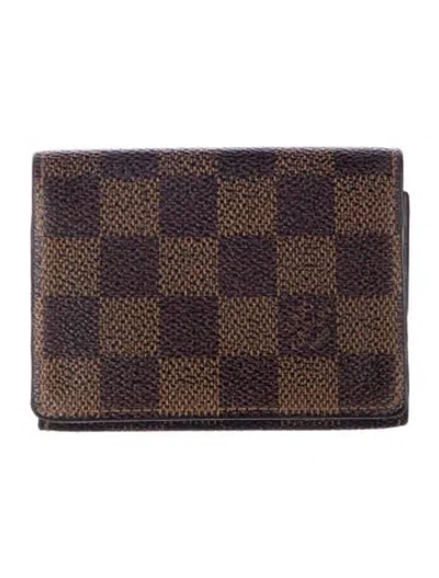 Pre-owned Louis Vuitton Damier Ebene Pattern Coated Canvas Card Holder In Brown