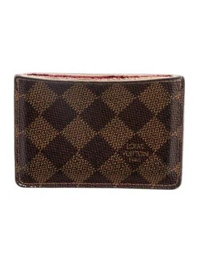 Pre-owned Louis Vuitton Damier Ebene Pattern Coated Canvas Card Holder In Brown