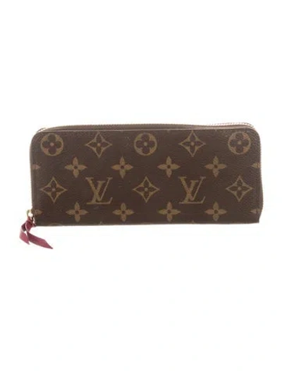 Pre-owned Louis Vuitton Damier Ebene Pattern Coated Canvas Clemence Wallet In Brown