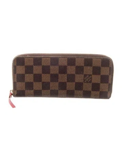 Pre-owned Louis Vuitton Damier Ebene Pattern Coated Canvas Clemence Wallet In Brown