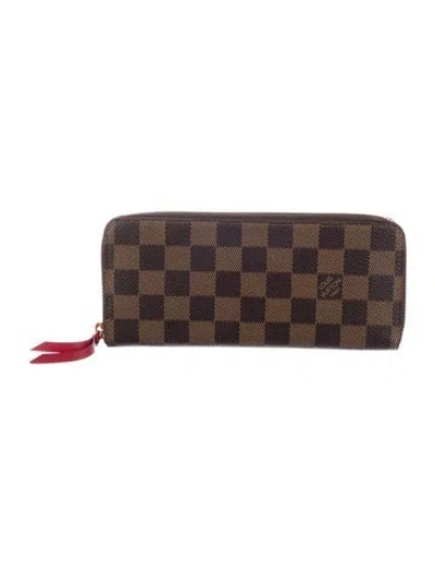 Pre-owned Louis Vuitton Damier Ebene Pattern Coated Canvas Clemence Wallet In Brown
