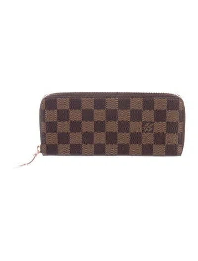 Pre-owned Louis Vuitton Damier Ebene Pattern Coated Canvas Clemence Wallet In Brown