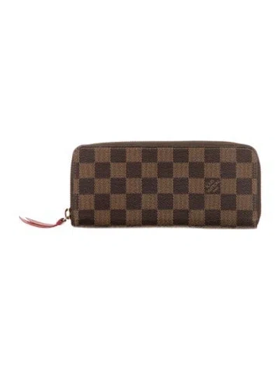 Pre-owned Louis Vuitton Damier Ebene Pattern Coated Canvas Clemence Wallet In Brown