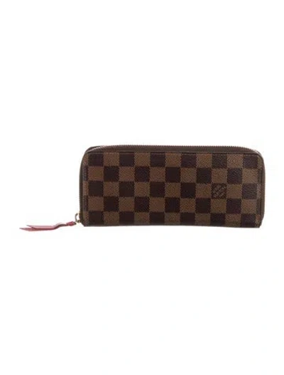 Pre-owned Louis Vuitton Damier Ebene Pattern Coated Canvas Clemence Wallet In Brown