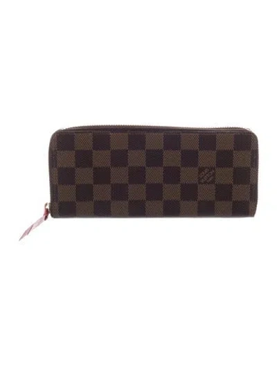 Pre-owned Louis Vuitton Damier Ebene Pattern Coated Canvas Clemence Wallet In Brown