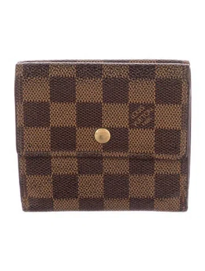 Pre-owned Louis Vuitton Damier Ebene Pattern Coated Canvas Compact Wallet In Brown