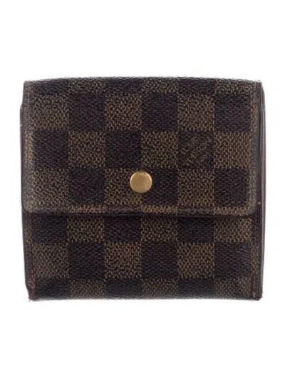 Pre-owned Louis Vuitton Damier Ebene Pattern Coated Canvas Compact Wallet In Brown