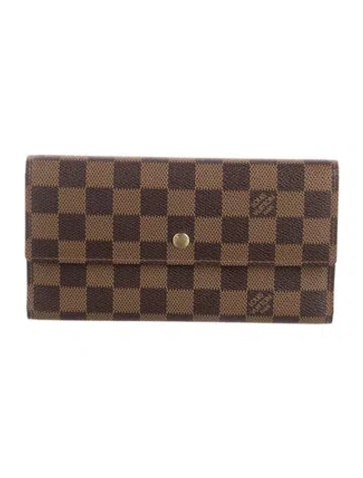 Pre-owned Louis Vuitton Damier Ebene Pattern Coated Canvas Compact Wallet In Brown