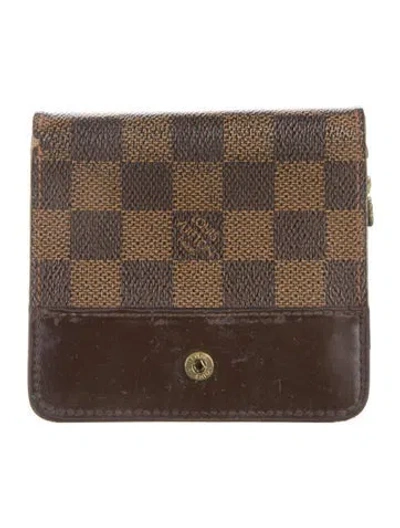 Pre-owned Louis Vuitton Damier Ebene Pattern Coated Canvas Compact Zippé Wallet In Brown