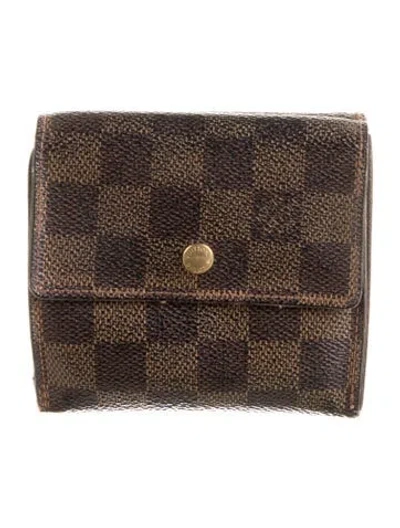 Pre-owned Louis Vuitton Damier Ebene Pattern Coated Canvas Elise Wallet In Brown