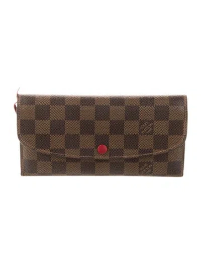 Pre-owned Louis Vuitton Damier Ebene Pattern Coated Canvas Emilie Wallet In Brown