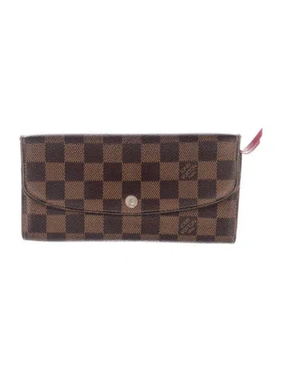 Pre-owned Louis Vuitton Damier Ebene Pattern Coated Canvas Emilie Wallet In Brown