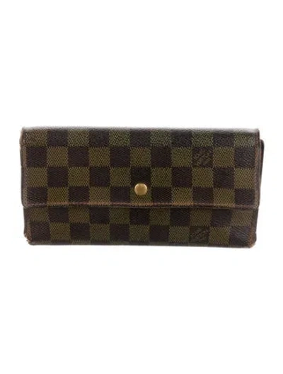 Pre-owned Louis Vuitton Damier Ebene Pattern Coated Canvas Sarah Wallet In Brown