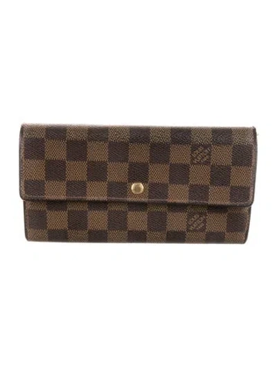 Pre-owned Louis Vuitton Damier Ebene Pattern Coated Canvas Sarah Wallet In Brown