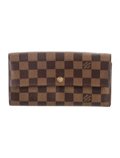 Pre-owned Louis Vuitton Damier Ebene Pattern Coated Canvas Sarah Wallet In Brown